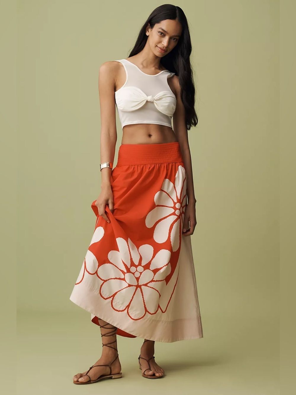 New Farm Rio x Anthropologie Printed Poplin Midi Skirt Size XL